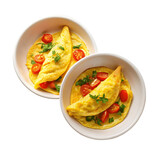 Breakfast omelette on a bowl isolated on transparent background.