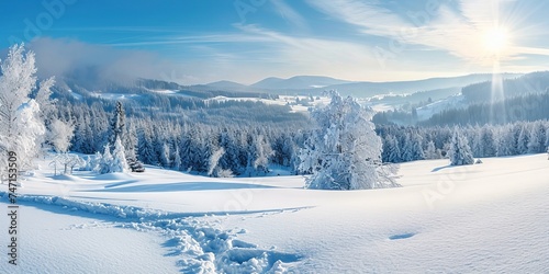 Stunning panorama of snowy landscape in winter in Black Forest. winter wonderland, Generative AI © MG