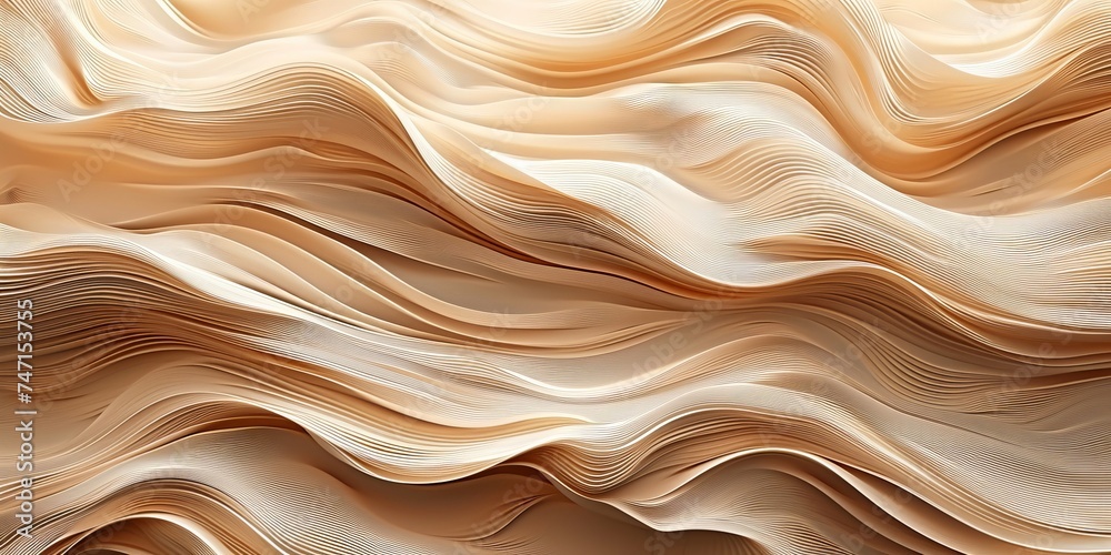 Obraz premium Abstract organic natural beige brown color waving lines texture background banner illustration wallpaper backdrop for webdesign. Generative AI