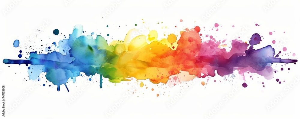 Abstract colorful rainbow color painting illustration banner long. watercolor blobs blob splashes, isolated on white background. Generative AI