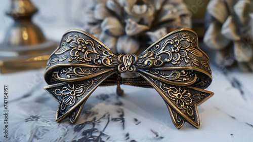 Bow design ornate brooch vintage jewelry accesso