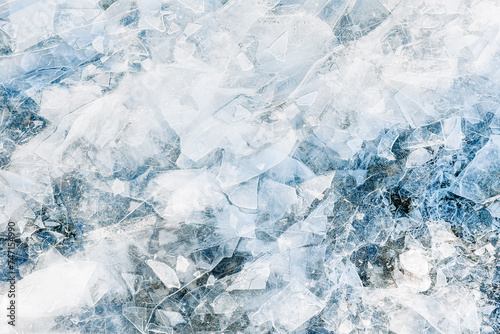 Frozen ice background, shattered pieces of ice