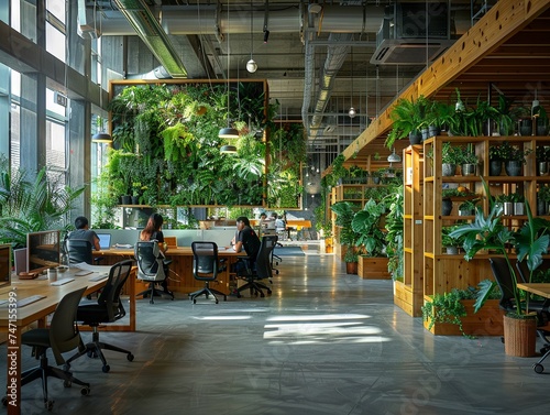 Eco-Friendly Co-Working Space with Plant Dividers  