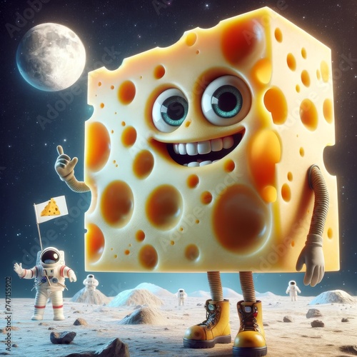 Cheerful Cheese Character Claiming the Moon photo