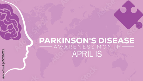 Parkinson's Disease awareness month observed every year in April.Template for background, banner, card, poster with text inscription.