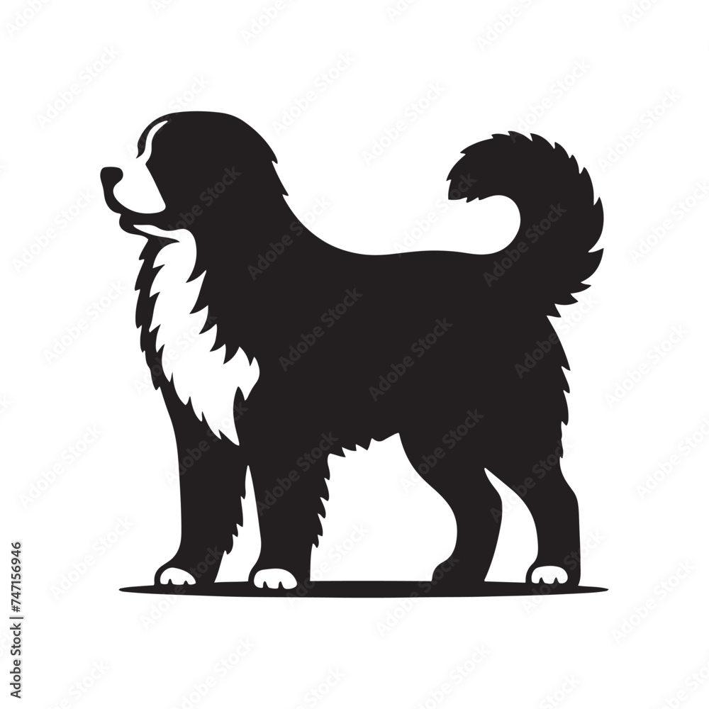 Bernese Mountain Dog Silhouette: A Majestic Tribute to the Strength, Loyalty, and Beauty of this Beloved Canine Companion. Vector Bernese Mountain Dog Silhouette. Bernese Mountain Dog Silhouette: A Majestic Tribute to the Strength, Loyalty, and Beauty of this Beloved Canine Companion. Vector Bernese Mountain Dog Silhouette.