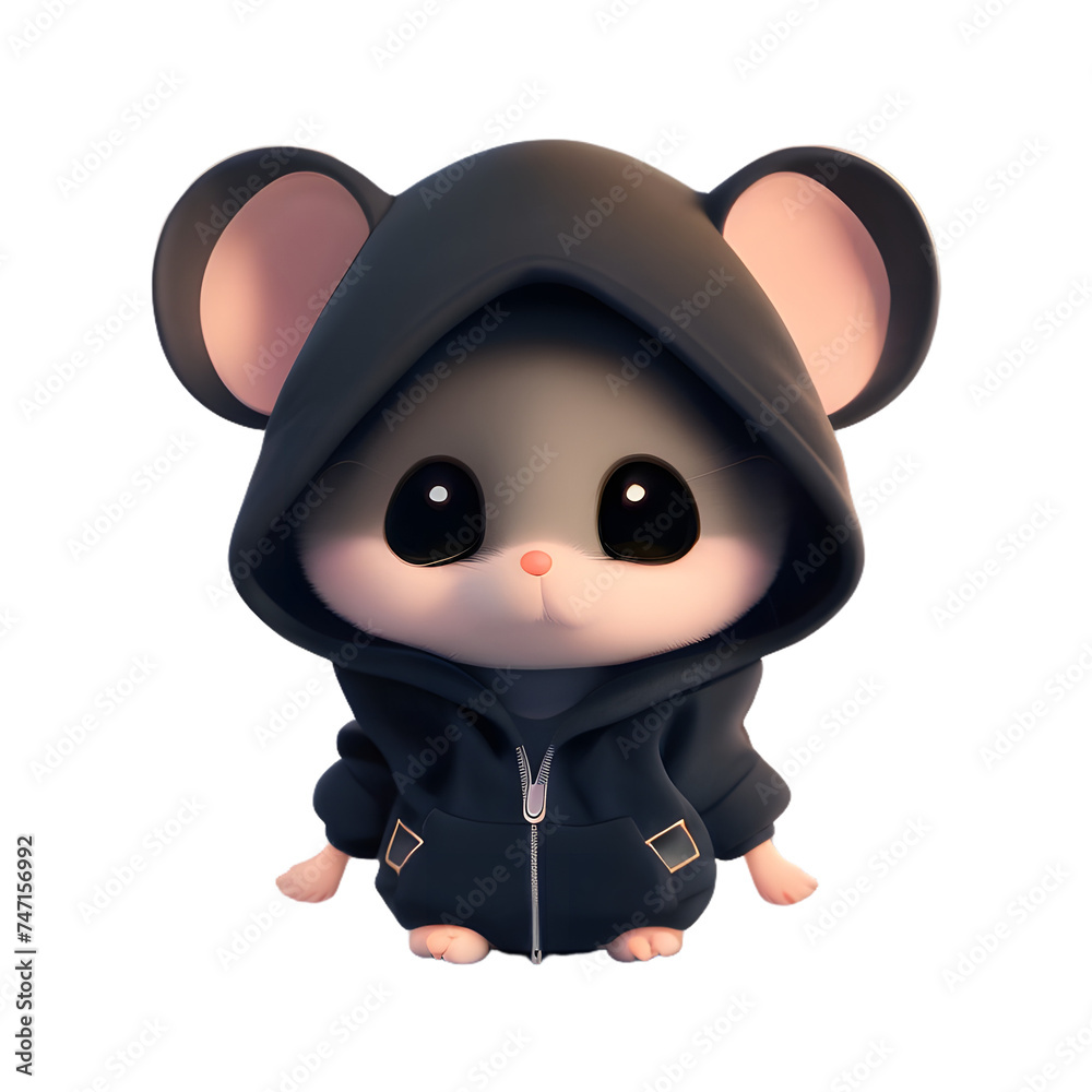 Fototapeta premium Cute mouse in a black hood