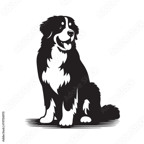Bernese Mountain Dog Silhouette: A Majestic Tribute to the Strength, Loyalty, and Beauty of this Beloved Canine Companion. Vector Bernese Mountain Dog Silhouette.