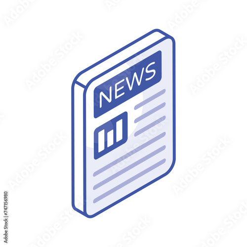 An amazing isometric icon of news paper in trendy style