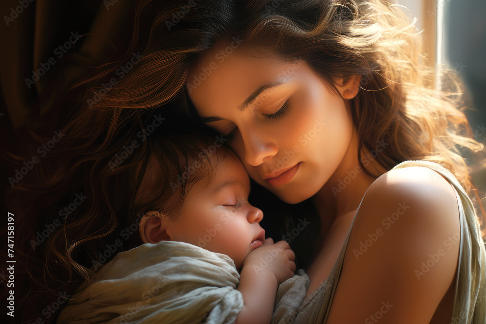 Portrait of cute baby and woman, Mother's day concept