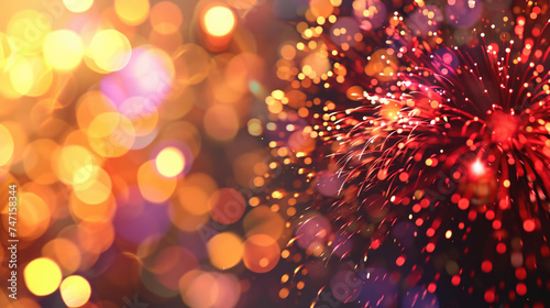 Vibrant close up of fireworks with colorful lights in background