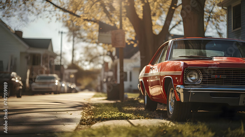 A classic US car on a blurry suburban background © Alex Bur