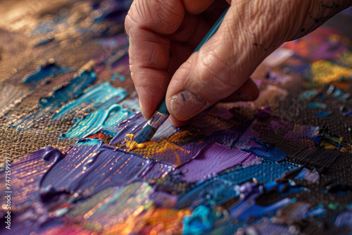 The intricate details and vibrant colors blending together as an artist's hand applies oil pastels to a textured canvas.