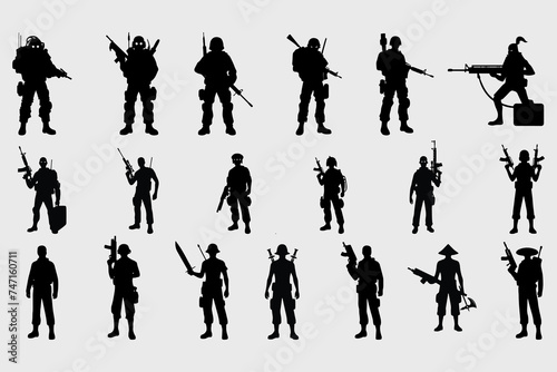 a set of silhouettes of military soldiers holding weapons