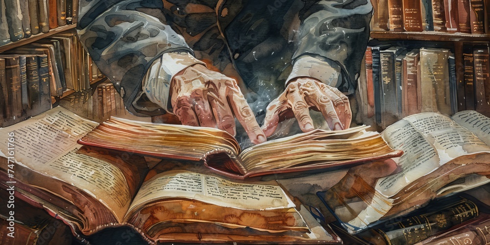 Ancient Dusty Books Held in Hands - obrazy, fototapety, plakaty 