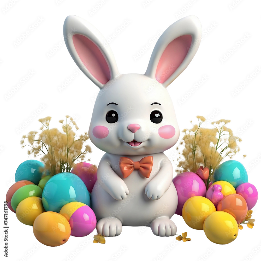 Fototapeta premium easter bunny with easter eggs on transparent background