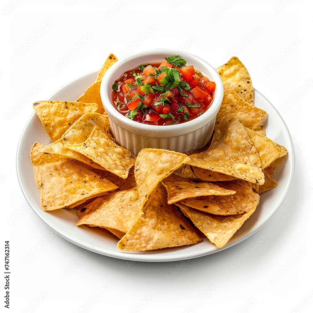 White Plate With Chips and Salsa White Plate With Chips and Salsa