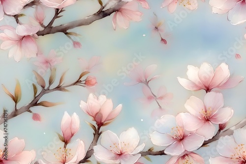 watercolor translucent sakura flowers in pastel. seamless pattern