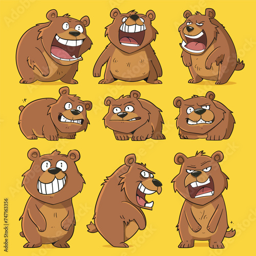 Brown cute bear character cartoon illustration vector