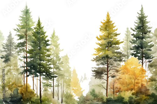 Watercolor Trees , Watercolor Forest , Environmental isolated on transparent and white background.PNG image. 