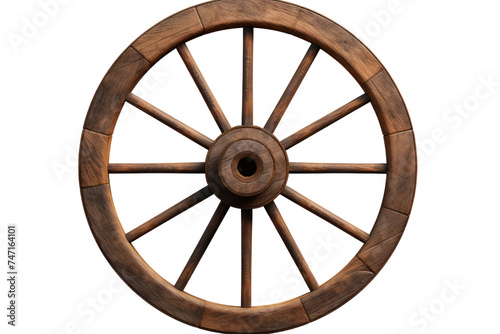 Wooden wagon wheel isolated on transparent and white background.PNG image. 