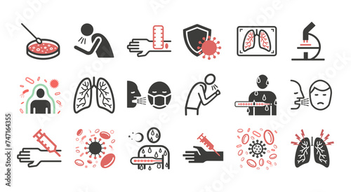 Tuberculosis Symptoms, Treatment. Line icons set. Vector signs for web graphics.