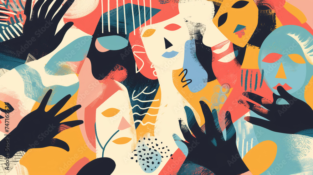 Charity illustration concept with abstract diverse personalities. Generative AI Charity illustration concept with abstract diverse personalities. Generative AI
