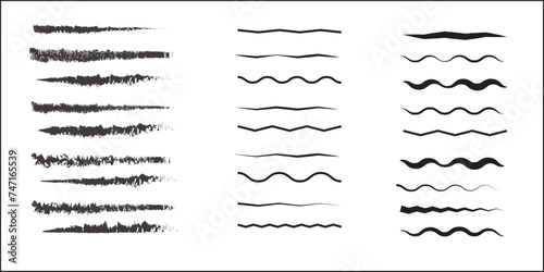 Collection of wavy or zigzag lines. Horizontal thin lines wave. Dotted line. Big set black color. Vector illustration. line wave