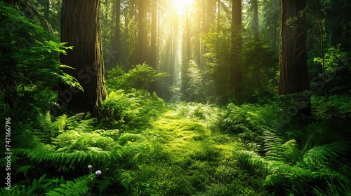 Green forest in the morning