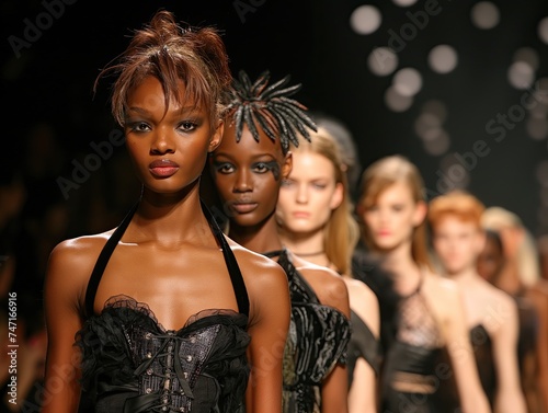 Models in Black Dresses at High-Fashion Show