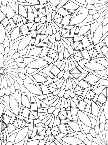  Abstract background doodle floralin black and white. A page for coloring book: fascinating and relaxing job for children and adults. Zentangl