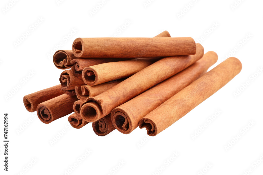 Fragrant cinnamon sticks isolated on transparent and white background.PNG image.	