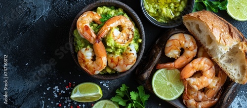 Succulent Bowl of Shrimp and Gula with Zesty Lime Slices for a Delicious Seafood Feast