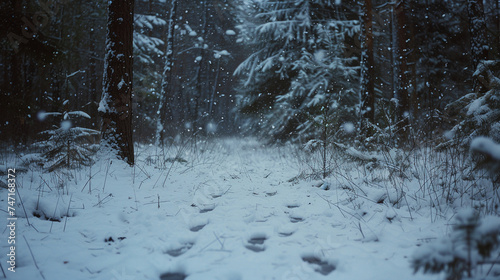 Serene Snowfall in Pine Forest