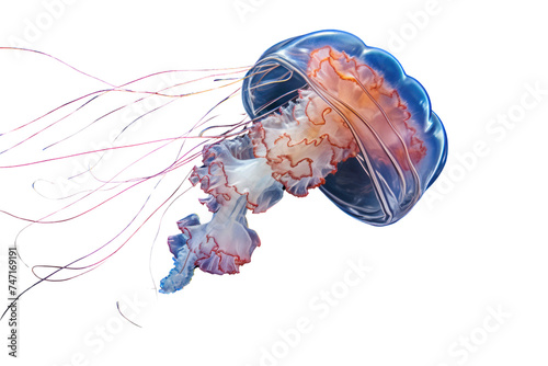 Jellyfish in the sea, marine animals isolated on transparent and white background.PNG image. photo