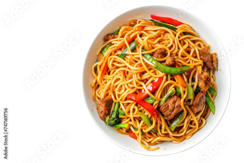 Pasta dish with tomato sauce isolated on transparent white background.