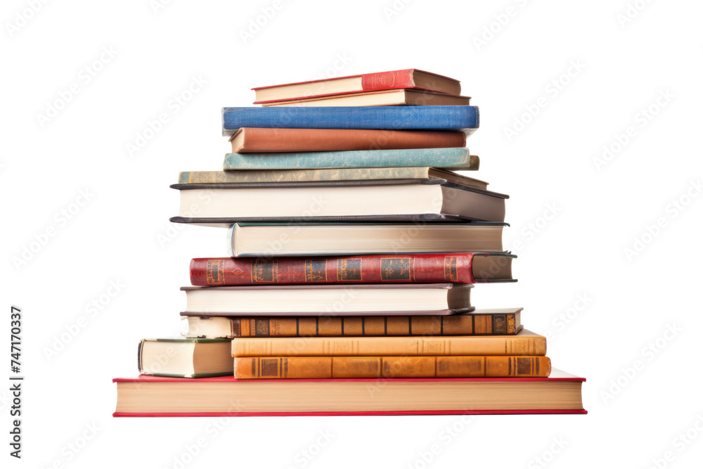 Stack of books isolated on transparent and white background.PNG image.