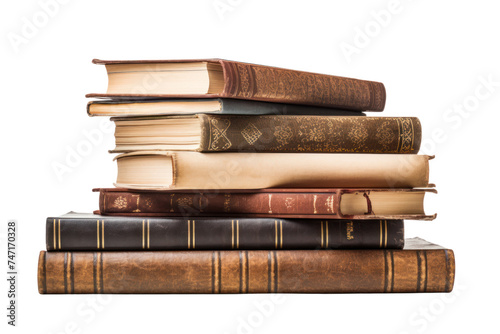 Stack of books isolated on transparent and white background.PNG image.