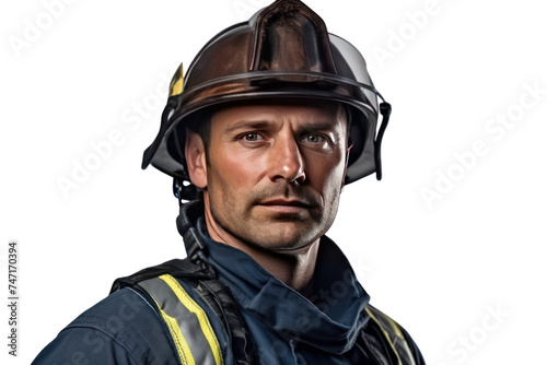 A firefighter in uniform  isolated on transparent and white background.PNG image.  © CStock