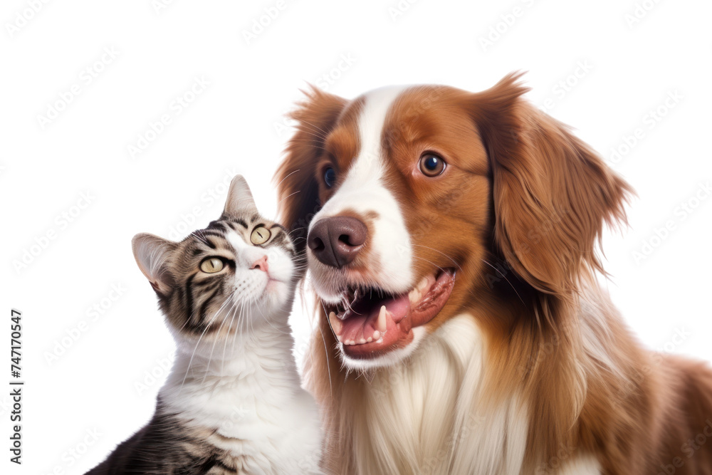Cute dog and cat are hungry isolated on transparent and white background.PNG image.