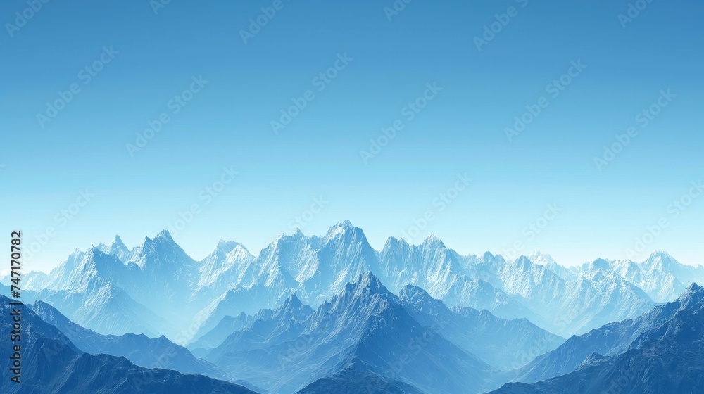A panoramic view of majestic mountain peaks and blue sky