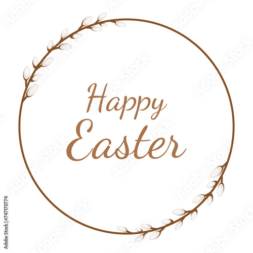 circle frame pussy willow twigs. vector easter element