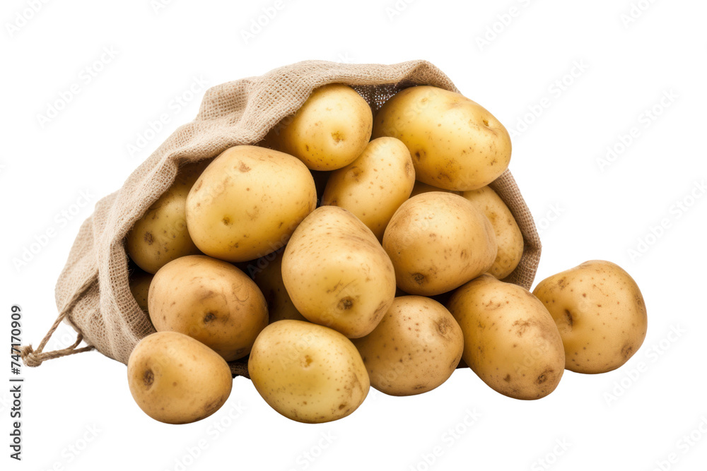 Potatoes in a burlap bag, isolated on transparent and white background.PNG image. Potatoes in a burlap bag, isolated on transparent and white background.PNG image.