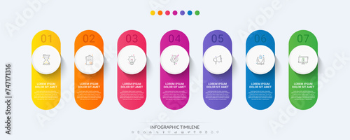 Infographic vector template for business. 3D paper label with 7 circles and steps. Flat modern timeline for content, diagram, presentation, workflow, chart. photo