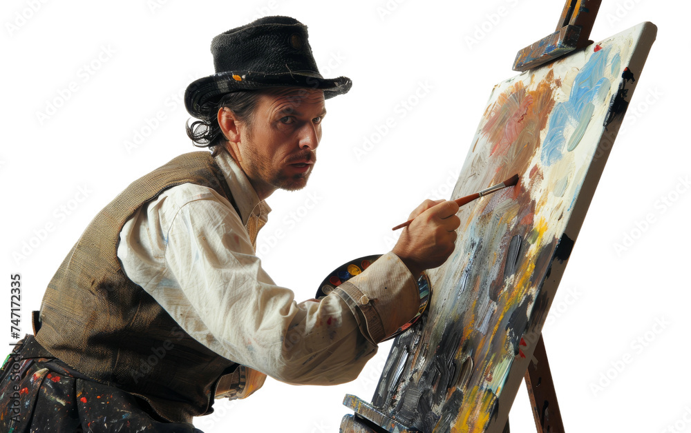 Artist at Work with Paintbrush on Transparent Background