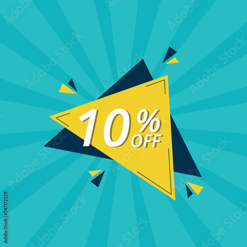 Vector illustration of yellow discount banner on blue background for business, 10% discount banner for websites, blogs and graphic resources.