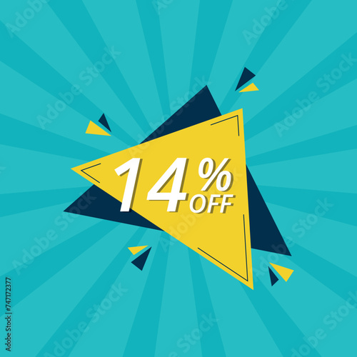 Vector illustration of yellow discount banner on blue background for business, 14% discount banner for websites, blogs and graphic resources.