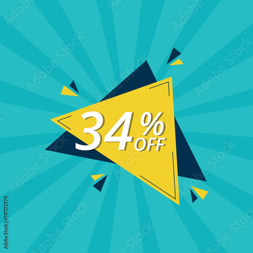 Vector illustration of yellow discount banner on blue background for business, 34% discount banner for websites, blogs and graphic resources.