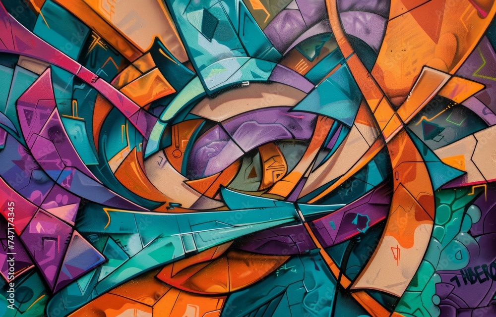 Colorful graffiti featuring orange purple and blue hues, world art day photography