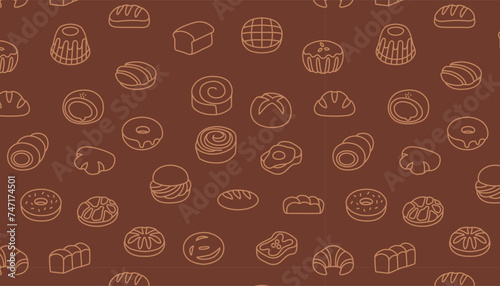 Bread line art seamless pattern. © MU